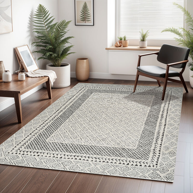 SURYA Tapis Scandinave Bohème Ivoire/Noir 200x275 cm