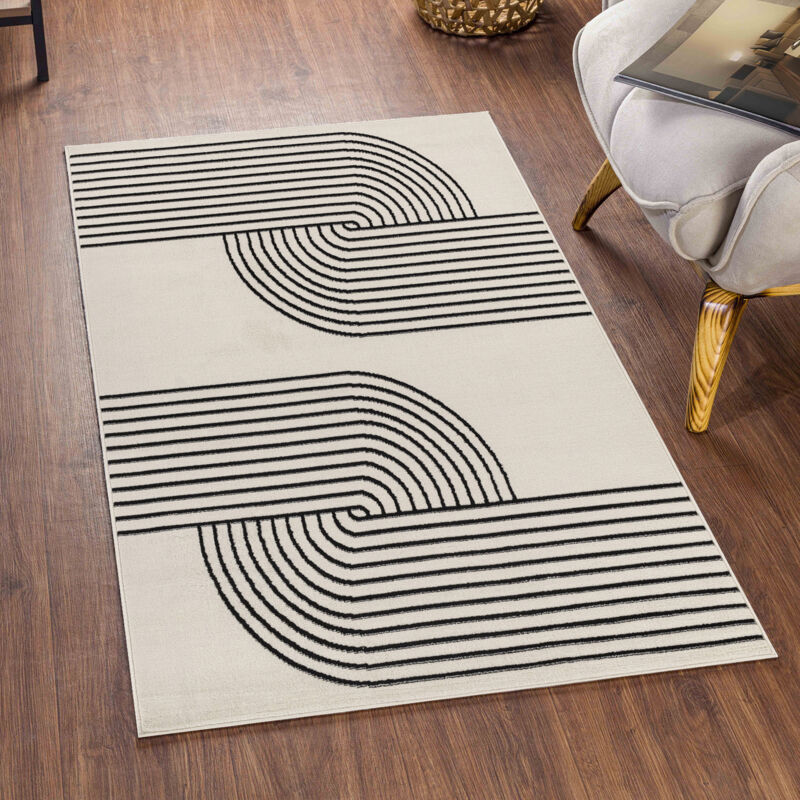Surya - Tapis de Couloir Scandinave Moderne Blanc/Noir 80x220 cm