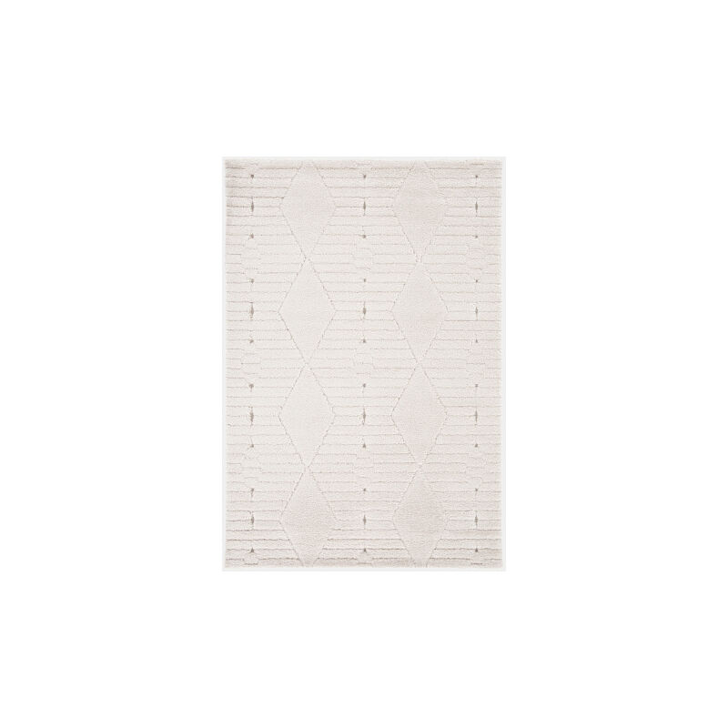 Tapis de salon graphique en relief - Ilyes - Blanc crème - 120 x 170 cm