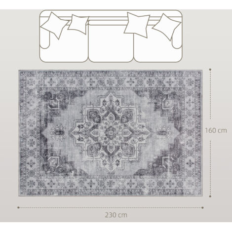 Tapis de salon lavable en machine, antidérapant, aspect flanelle, 230 x 160 cm, gris