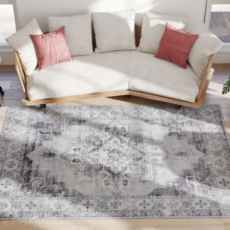 Tapis de salon lavable en machine antidérapant, effet flanelle gris 230x160cm