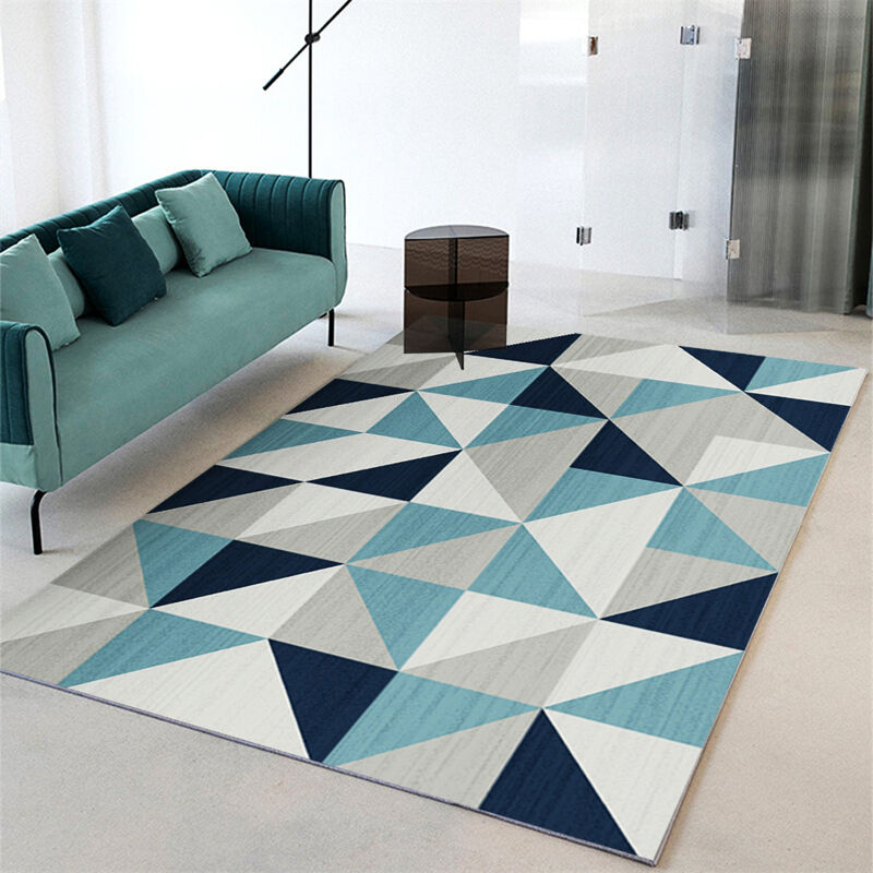 Tapis de Salon Moderne à Design Scandinavie Tapis Géométrique Antidérapant Lavable - Bleu 120x160CM