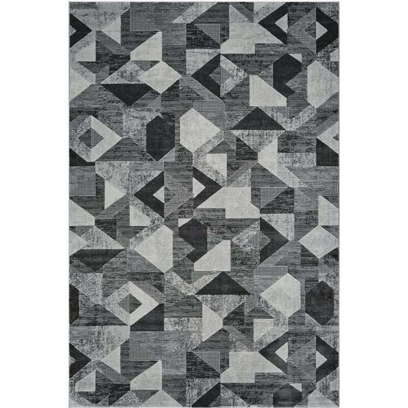 Tapis de salon moderne géométrique rectangulaire Double gris GRI010