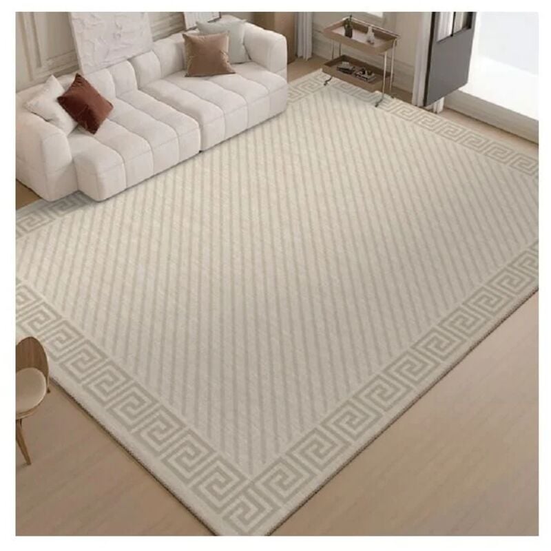 Tapis De Salon Motifs géométriques Tapis Lavable en Machine avec Support Antidérapant, Beige 160x230cm