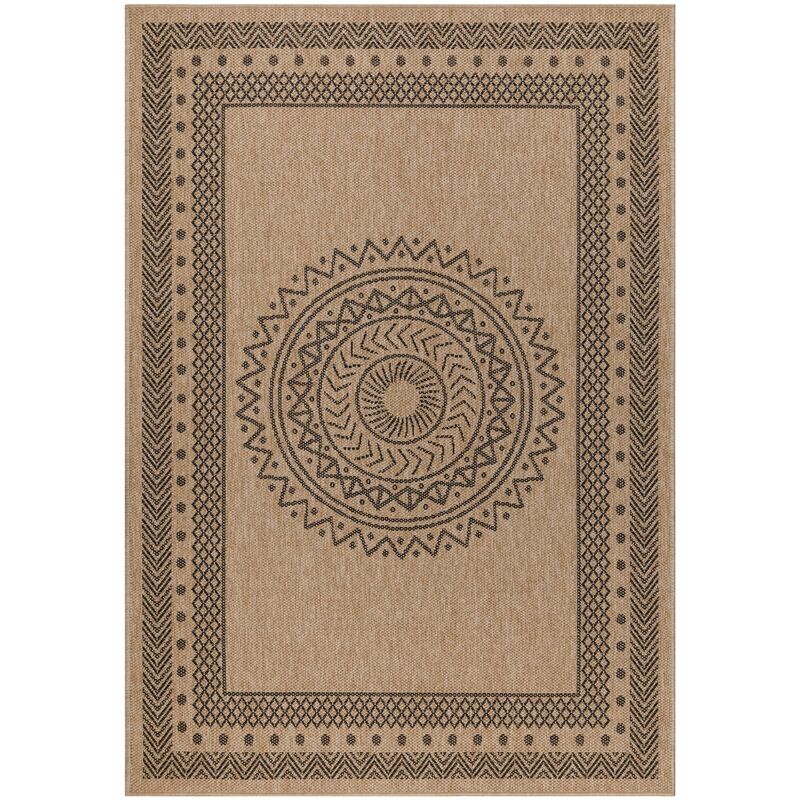 Tapis de salon Naturel aspect jute motifs géométrique Beige et Noir 280x370cm