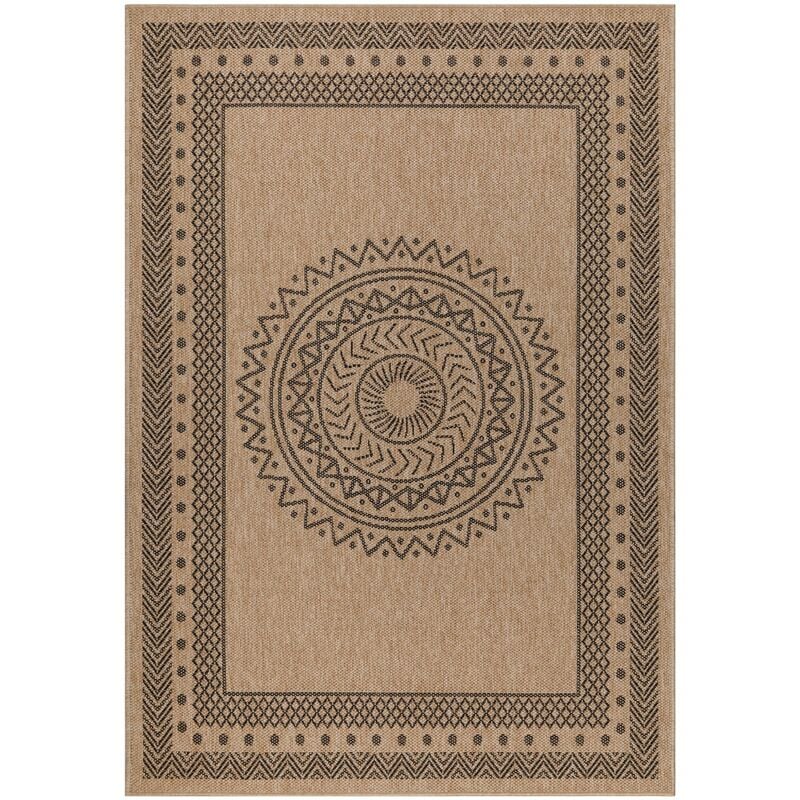 Tapis de salon Naturel aspect jute motifs géométrique Beige et Noir 120x170cm