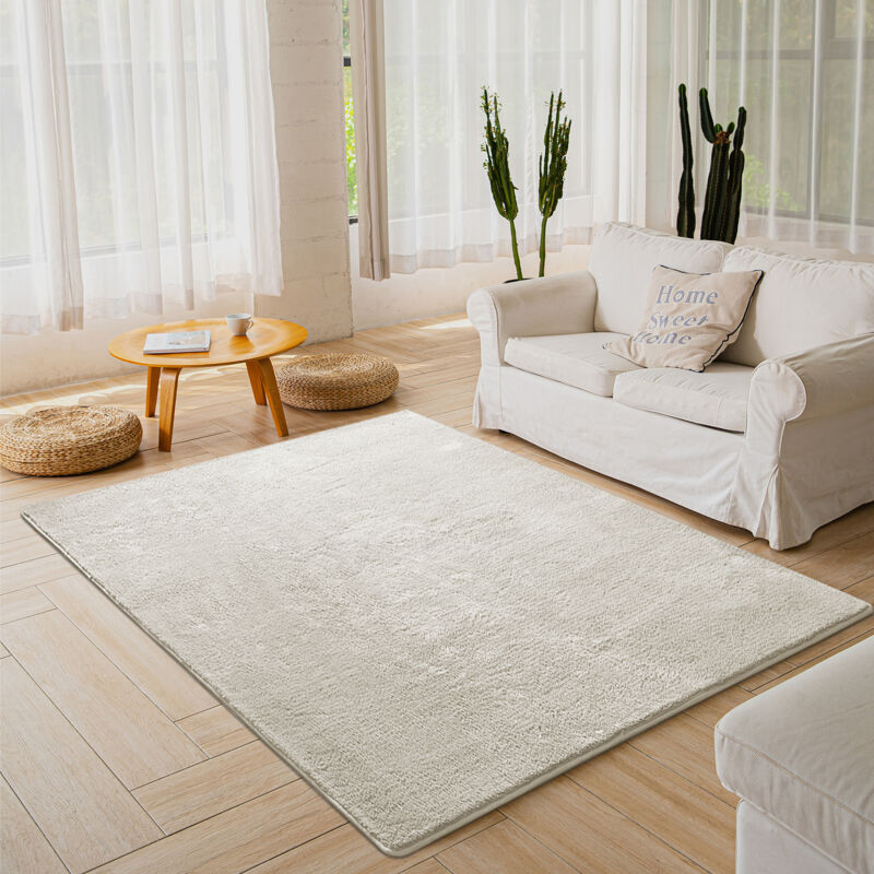 Hofuton Tapis De Salon Poils Ras Lavable Monochrome Style Moderne 160x200 cm Beige