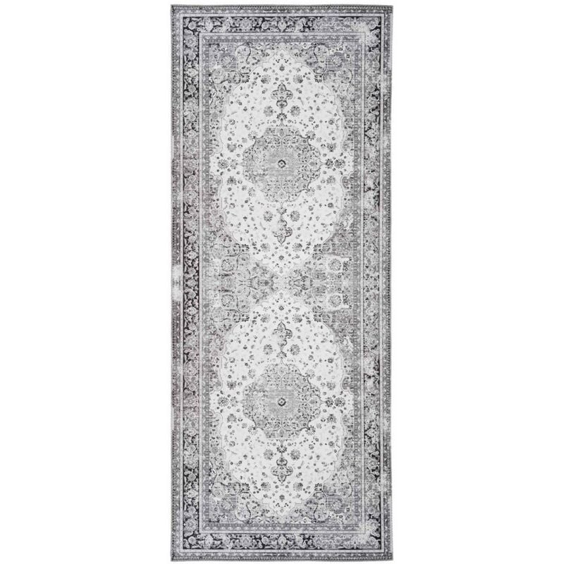 Epikasa - Tapis de Salon Rectangulaire Havana, Polystyrène Chenillé, Blanc, Noir, 200x80x1 cm
