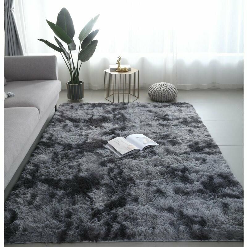 Tapis de Salon Shaggy 160 x 230cm en Peluche Gris Foncé Fibre de Polypropylène Souple Tapis Antidérapante-