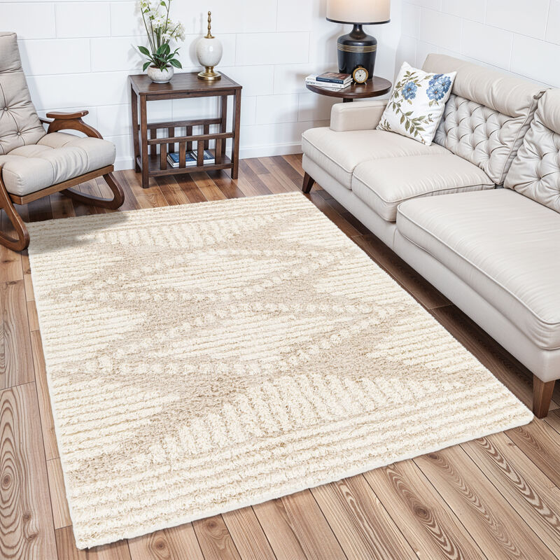 Surya - Tapis Shaggy Bohème Blanc/Beige 160x220 cm