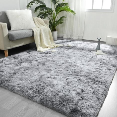 Tapis de Salon Shaggy Lavable, 200x300 cm Carpet Moderne Antidérapant Intérieur Longs Moelleux Tapis, Longues Soft Tapis Grand Tapis pour Salon Chambre Couloir (Gris, 200x300 cm) -DPZO