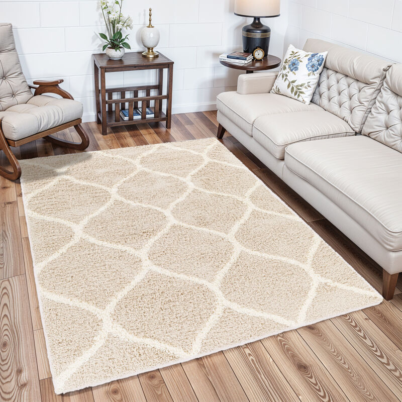 Surya - Tapis Shaggy Oriental Blanc/Beige 160x220 cm