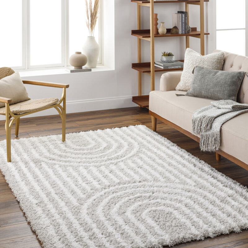 Surya - Tapis Shaggy Scandinave Blanc/Gris 160x220 cm