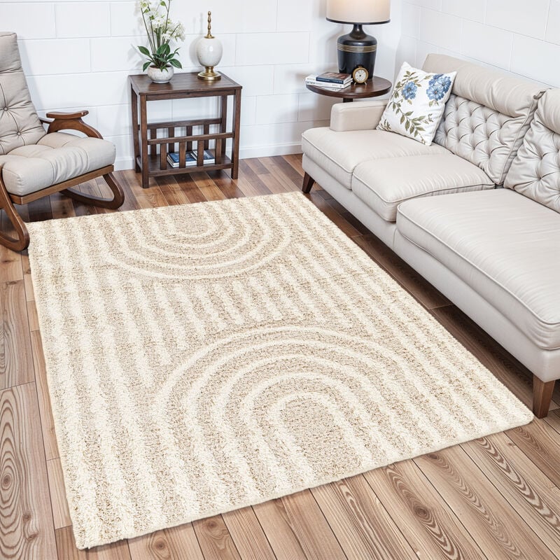 Surya - Tapis Shaggy Scandinave Blanc/Beige 160x220 cm