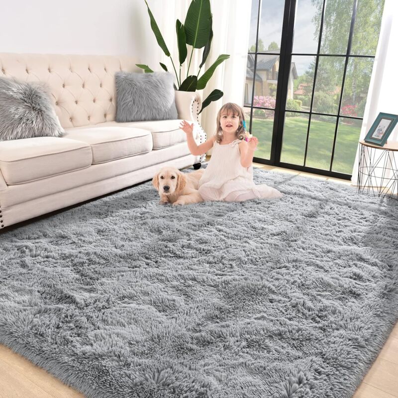 Tapis de Salon Shaggy SDLOGAL, Tapis 160 x 230cm en Peluche Gris Fibre de Polypropylène Souple Tapis Antidérapante,pour Salon Chambre Canapé