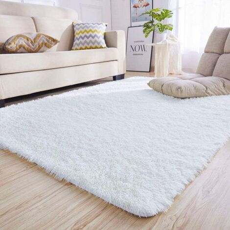 Tapis de Salon Tapis pour Chambre Tapis Shaggy Tapis Moderne Interieur  de Sol Shaggy Confortable (Blanc, 120 x 160 cm)