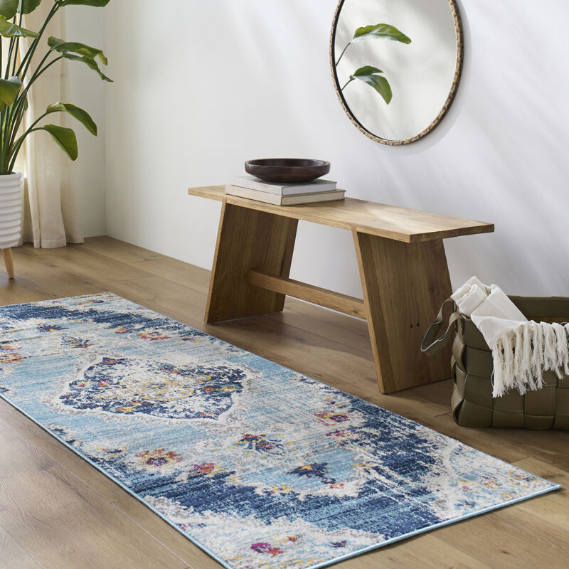 Surya - Tapis de Couloir Vintage Oriental Multicolore/Bleu 80x220 cm