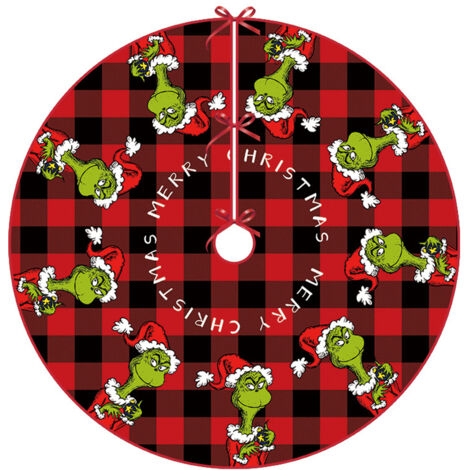 Tapis de sapin de Noël avec motif d'elfe classique, tapis de sol en velours rouge et vert pour une décoration festive, tapis décoratif pour sapin d'intérieur