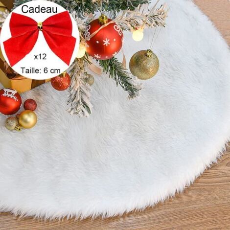 TAPIS DE SAPIN DE NOËL en fausse fourrure blanche neigeuse, compatible avec la plupart des tailles d'arbres de Noël (90 cm)