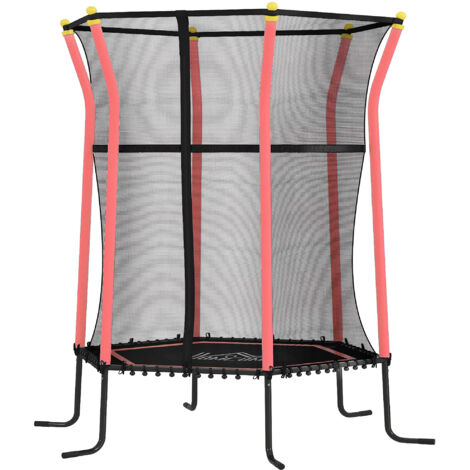 Tapis de Saut pour Enfants avec Entrée à Fermeture Éclair et Poteaux Rembourrés, Ø163,5x190 cm, Rouge