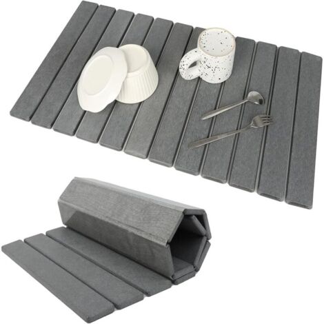Tapis de séchage de linge en pierre pour plan de travail de cuisine, super absorbant, adapté à tous les plans de travail, gris