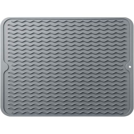 Tapis de séchage de vaisselle en siliCône Tapis de séchage de vaisselle antidérapant et résistant à la chaleur pour la vaisselle, (gris, grand)-Fei Yu