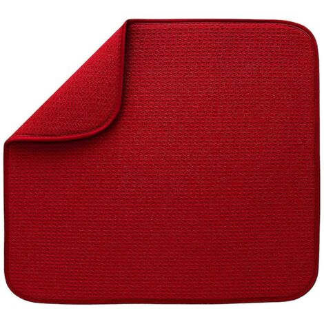 Tapis de séchage en microfibre pour vaisselle, grand tapis absorbant pour évier, réversible - Tapis égouttoir pour plan de travail de cuisine - Rouge