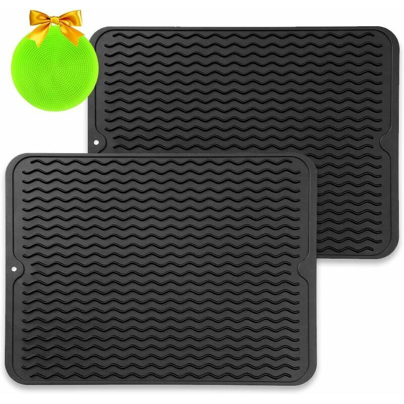Tapis de séchage en Silicone, Lot de 2 Tapis d'égouttage - Tapis d'Egouttage de Vaisselle Anti-Bactérien, Résistant à la Chale égouttoir à Vaisselle