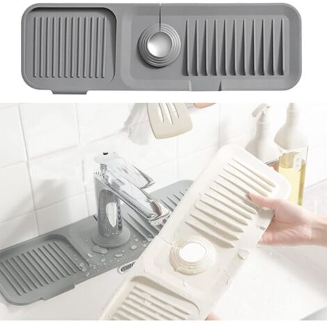 Tapis de séchage en silicone pour robinet, protection anti-éclaboussures, pour cuisine, salle de bain et plan de travail (gris)