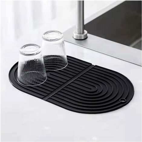 Tapis de Séchage en Silicone, Tapis de Cuisine avec Canal de Drainage rayé, Isolation Thermique,400mm x 245mm