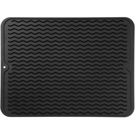 Tapis de séchage multi-usages en silicone pour comptoirs, éviers, réfrigérateurs ou tiroirs, noir, 40,6 cm (L) x 30,5 cm (l)