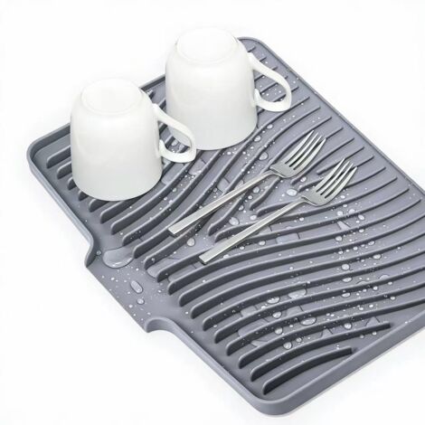 Tapis De Sechage Pour Vaisselle - En Silicone Alimentaire - Antidérapant Et Résistant À La Chaleur Jusqu'à 230 °C - Avec Bordure De Drainage - 40 X 33 Cm - Gris