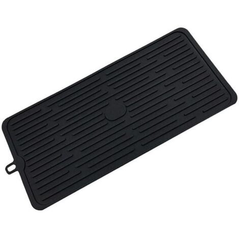 Tapis de Séchage Vaisselle en Silicone, 47 x 21 Cm Tapis de Drainage en Silicone, Tapis Egouttoir Vaisselle Silicone, Antidérapant, Résistant à la Chaleur, Passe au Lave-Vaisselle, Noir