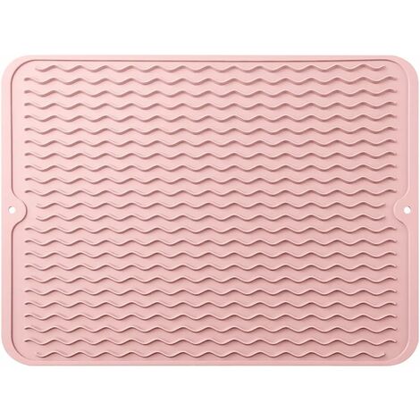 Tapis de Séchage Vaisselle en Silicone, minghaoyuan Grand Tapis D'égouttage, Antidérapant Résistant à La Chaleur Tapis égouttoir Cuisine pour Vaisselle et Ustensiles, 40×30 cm (Rose)·