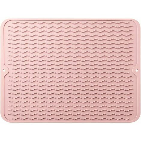 Tapis de Séchage Vaisselle en Silicone, minghaoyuan Grand Tapis D'égouttage, Antidérapant Résistant à La Chaleur Tapis égouttoir Cuisine pour Vaisselle et Ustensiles, 40×30 cm (Rose)·
