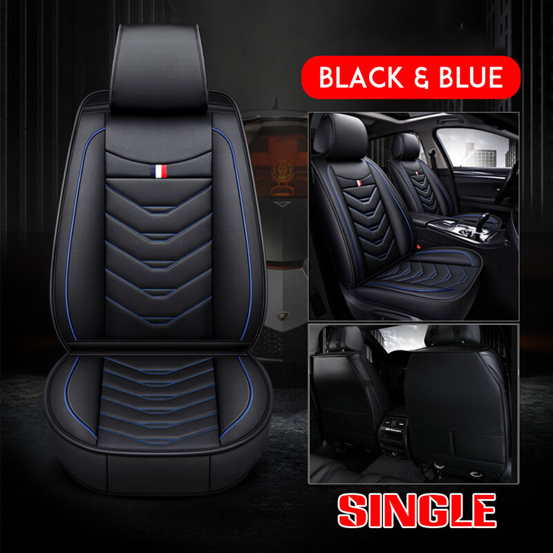 Siège avant de voiture universel en cuir intégral couvre ensemble de coussin de coussin respirant (simple noir bleu)