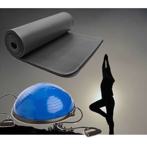 Tapis De Sol 185 cm Noir Et Ballon D'Équilibre Idéal Pour Yoga, Balance & Proprioception