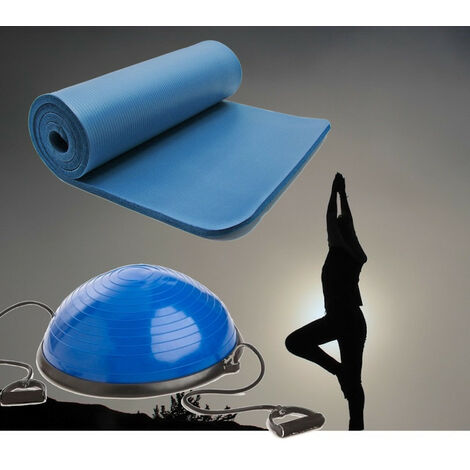 Tapis De Sol 190 cm Bleu Et Ballon D'Équilibre Idéal Pour Yoga, Balance & Proprioception