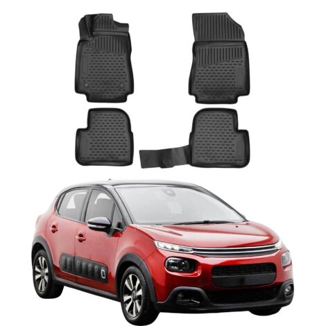 Tapis de Sol Compatible avec Citroen C3 2016-2023 en Caoutchouc TPE 3D Noir 4Pcs