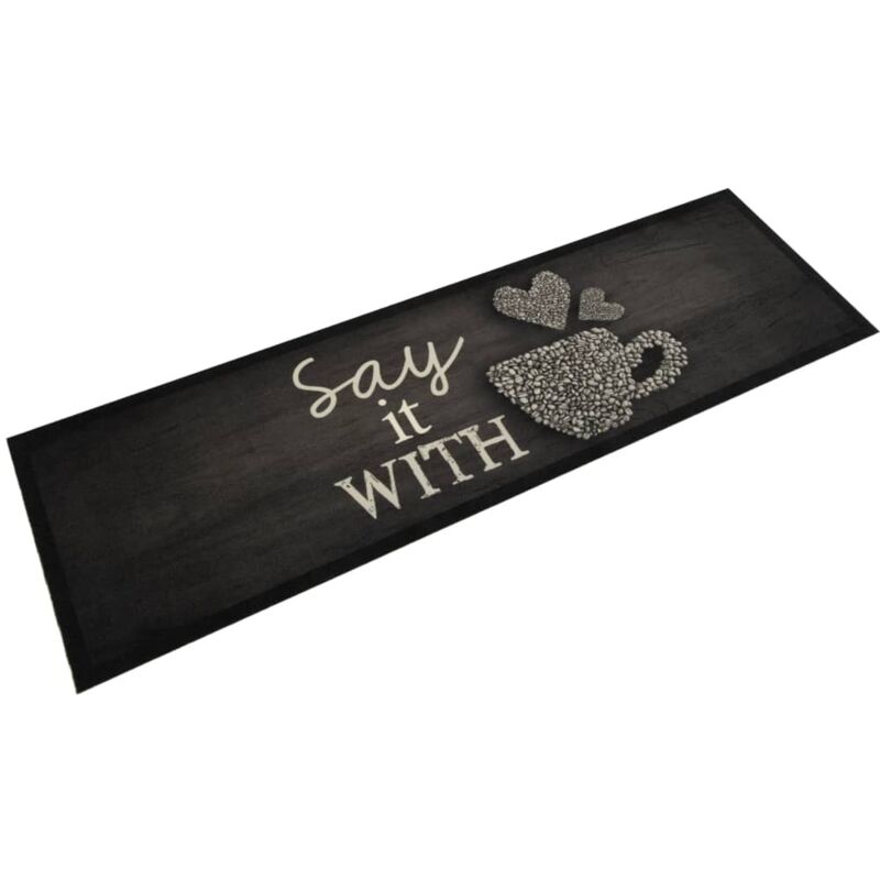 Vidaxl - Tapis de cuisine lavable imprimé tasse noir 45x150 cm velours