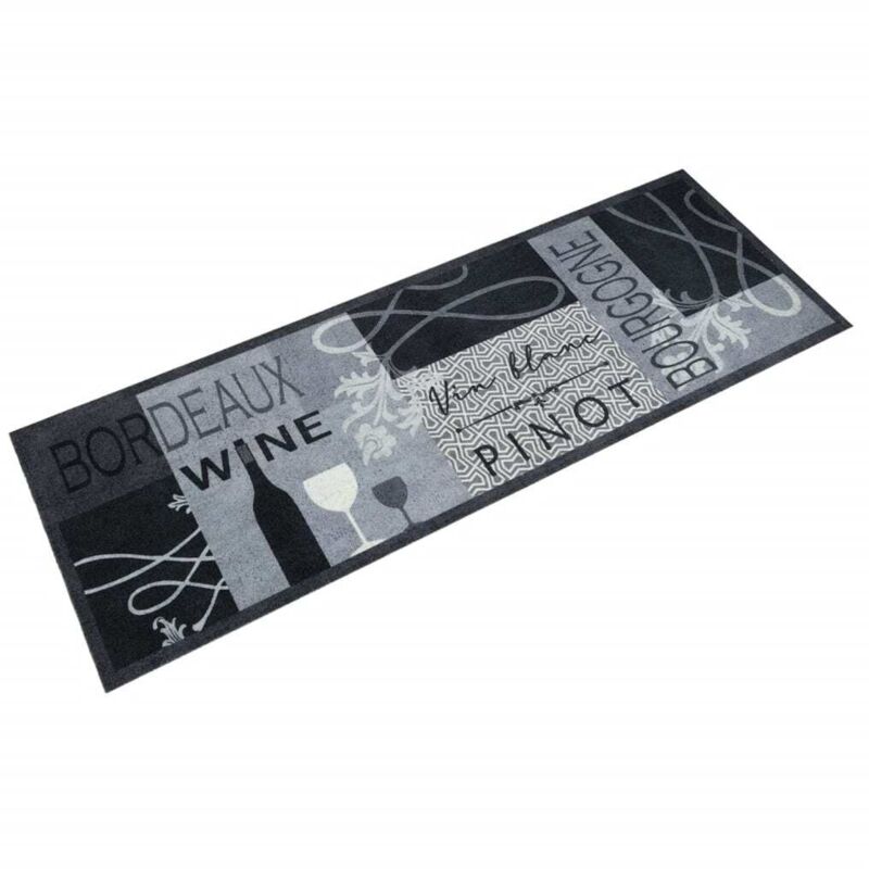 Vidaxl - Tapis de cuisine lavable imprimé Wine gris 60x180 cm velours