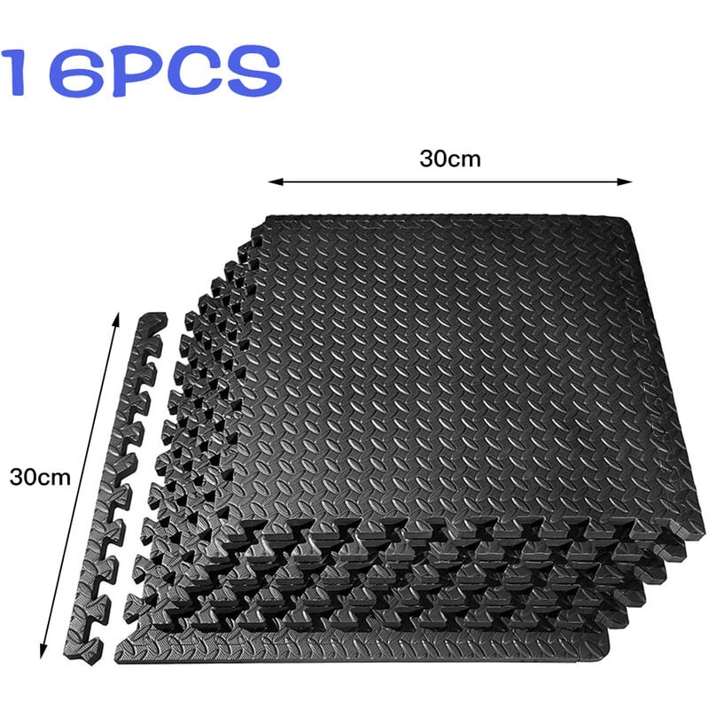 Haloyo - Tapis de Sol de Gym Sport avec 16 Dalles de Protection en Mousse 30cm x 30 cm Noir
