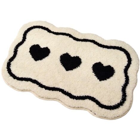 Tapis de sol de salle de bain 50 x 80 cm, tapis de salle de bain, tapis de sol de chambre noir et blanc en forme de cœur, tapis de seuil, tapis absorbant pour toilettes