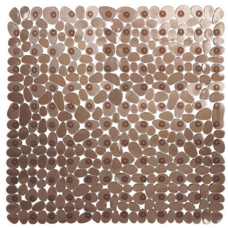 Tapis de sol de salle de bain motif galets antidérapant carré tapis de bain douche baignoire PVC Pad marron