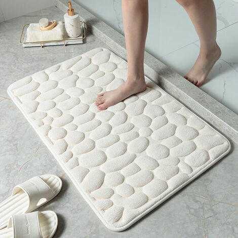 Tapis de sol gaufré en galets, tapis de sol absorbant antidérapant pour entrée de salle de bain (blanc lait, 40 60CM)