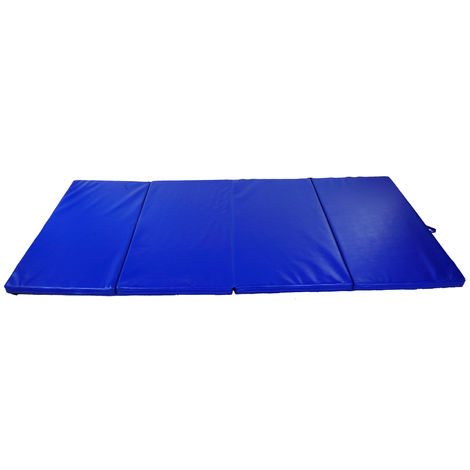 Tapis de sol gymnastique Fitness pliable portable rembourrage mousse 5 cm grand confort revêtement synthétique dim. 2,93L m x 1,15l m bleu - Bleu