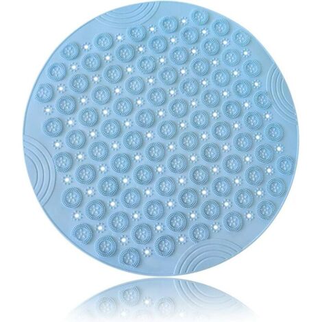 Tapis de sol rond à picots en cristal bleu 55 x 55 cm, antibactérien, pour le massage des pieds, coussin pour les pieds, durable et résistant à la moisissure, pour salle de bain