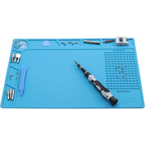 Phone Repair Guru Tapis De Réparation Magnétique En Silicone Antistatique Bleu Avec Isolation Thermique, Règle Graduelle Et Position Vis Pour Fer à Souder Ou Station Travail Téléphone, (S-160