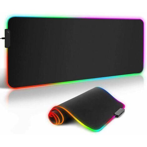 Tapis de souris RGB, grand tapis de souris gamer XXL avec 12 modes d'éclairage, surface étanche, haute précision, tapis de souris LED à base en caoutchouc antidérapant pour PC de bureau-800x300x4 mm