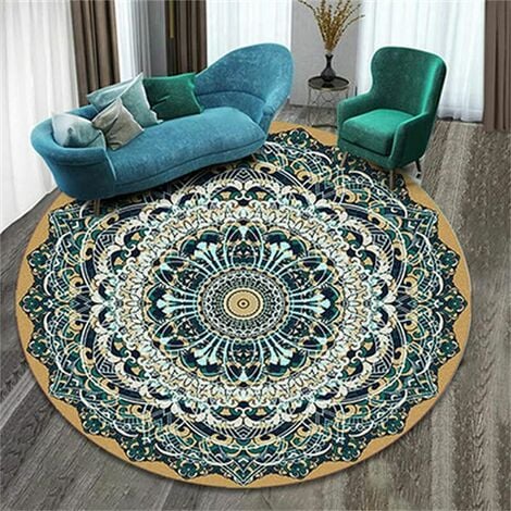 Tapis de style ethnique rond antidérapant doux tapis d'impression hôtel café tapis salon chambre tapis 80x80cm D